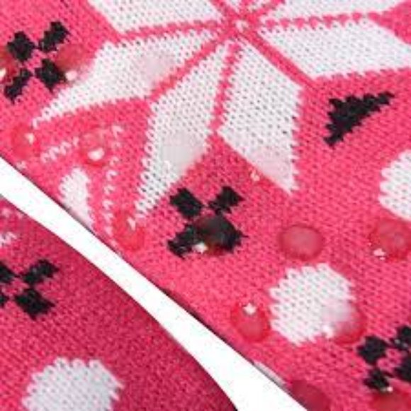 Set of 2 Pairs White and Fuchsia Snowflake Pattern with Inside Sherpa - Picture 6 of 12